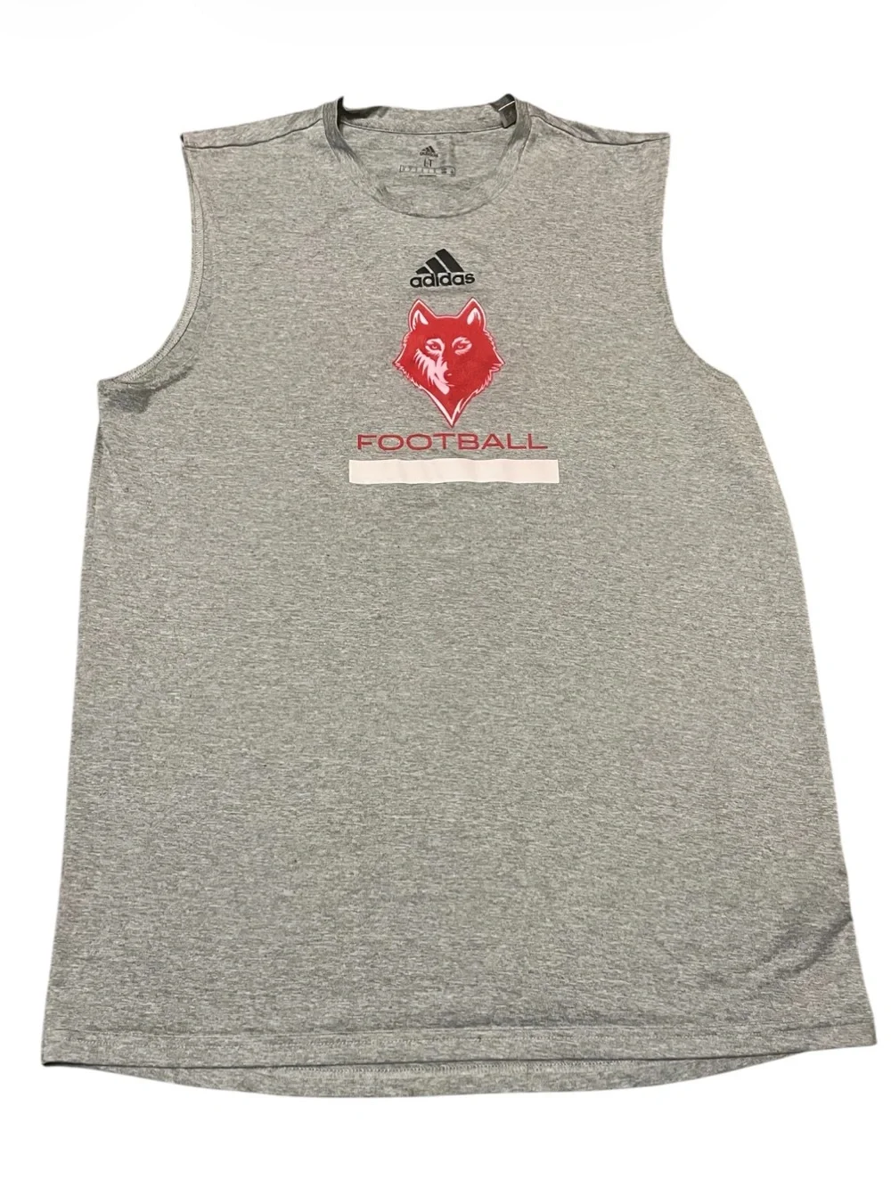 Men’s Adidas Football Sleeveless Training Shirt Large Tall Gray Red Wolf